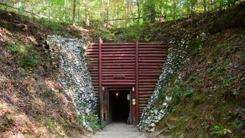 Reed Gold Mine wooden entrance.