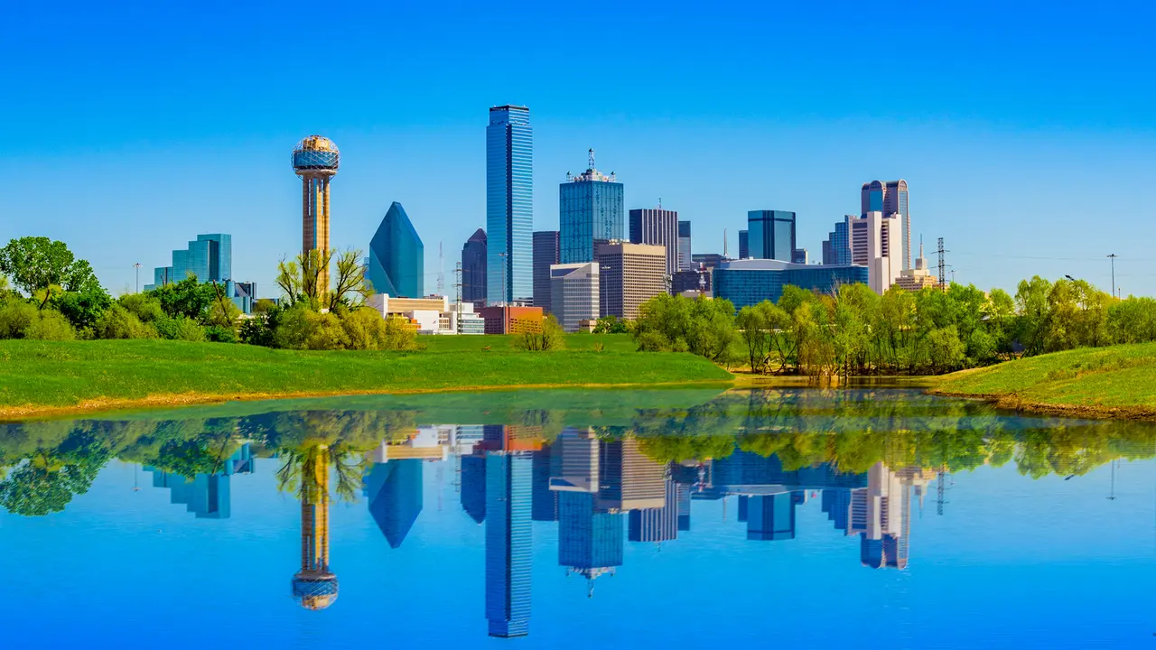 springtime urban skyline; clean city skyline; refreshing urban scene; springtime in Texas.