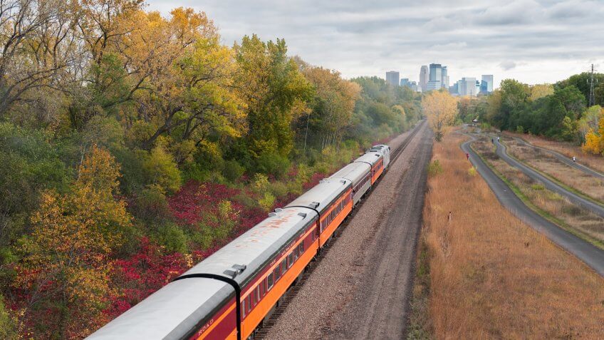 ST LOUIS PARK, MN - OCTOBER 12: Fall colors excursion of the Milwaukee Road #261 Steam Engine from Minneapolis, MN to Willmar, MN.