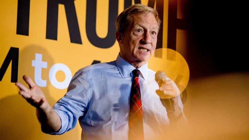 Democratic presidential candidate businessman Tom Steyer speaks at a campaign stop at the Grumpy Goat Tavern, in Ankeny, IowaElection 2020 Tom Steyer, Ankeny, USA - 28 Jan 2020.