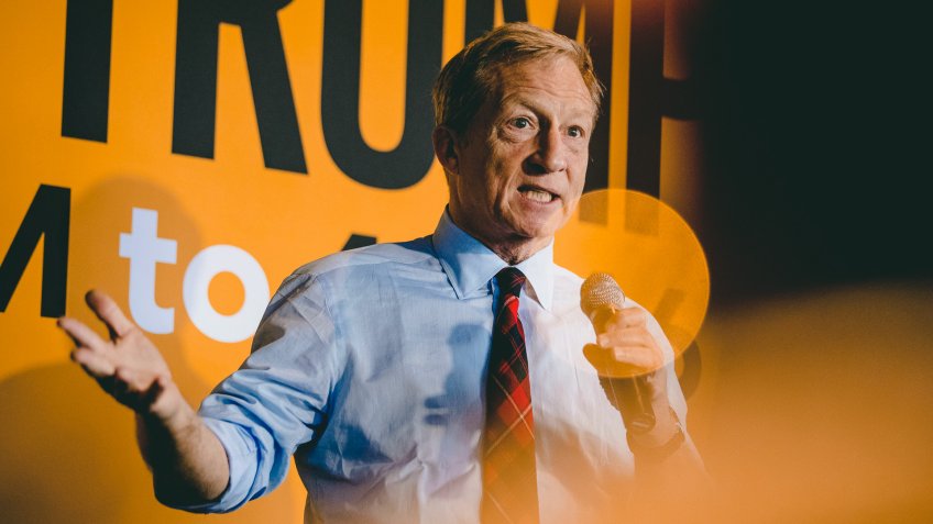 Democratic presidential candidate businessman Tom Steyer speaks at a campaign stop at the Grumpy Goat Tavern, in Ankeny, IowaElection 2020 Tom Steyer, Ankeny, USA - 28 Jan 2020.