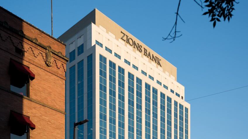 BOISE, IDAHO/UNITED STATES – JUNE 27, 2017: Zion bank building at sunset in Boise, ID.