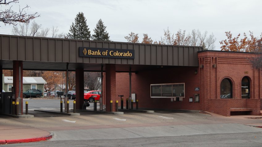 Durango, Colorado / USA - November 28 2019: Bank of Colorado Second Ave Main Entrance and Drive Thru.
