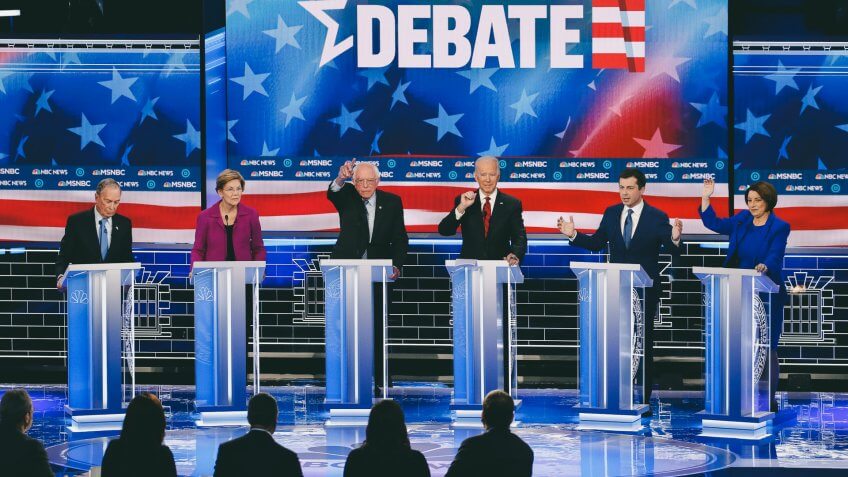 From left, Democratic presidential candidates, former New York City Mayor Michael Bloomberg, Sen.