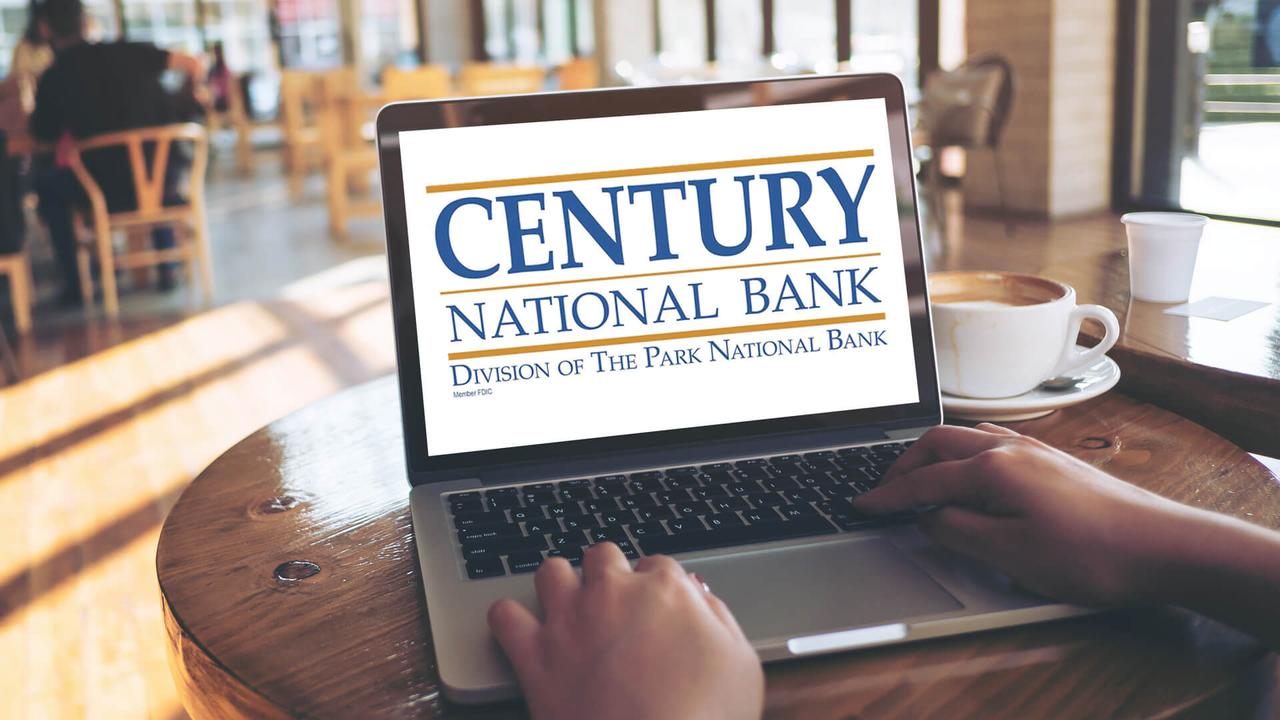 Century National Bank logo on laptop display screen