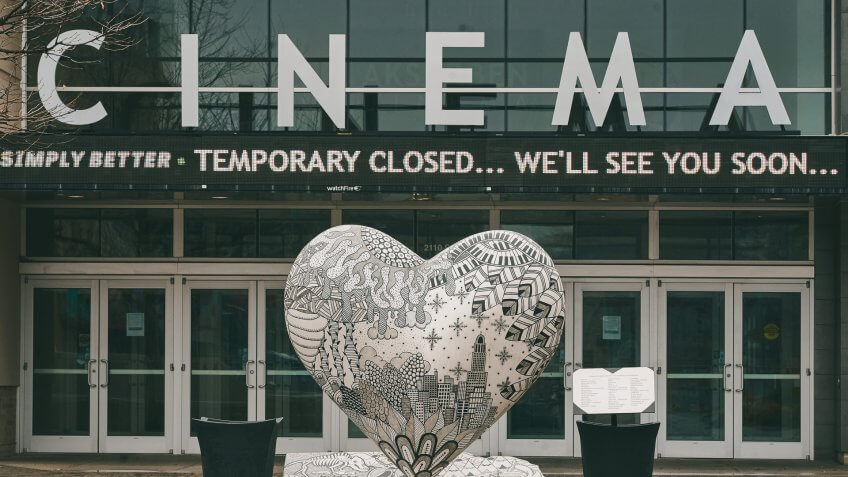 Mandatory Credit: Photo by Nati Harnik/AP/Shutterstock (10587381a)The Aksarben Village movie theater is closed in Omaha, Neb.