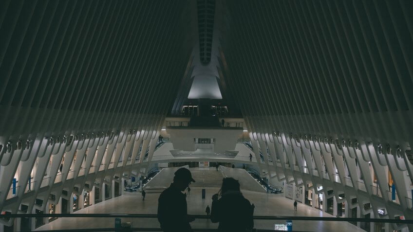 Mandatory Credit: Photo by Yuki Iwamura/AP/Shutterstock (10585265h)Tourists stand inside The Oculus at the World Trade Center transportation hub, in New York.