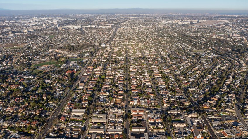 Los Angeles, California, USA - August 16, 2016: Aerial view of South Bay neighborhoods in Los Angeles County, California.