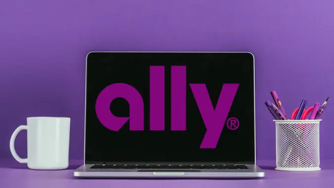 Ally Bank logo on laptop screen