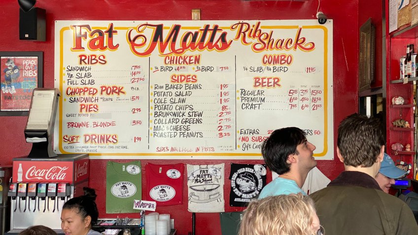 Atlanta, Georgia - January 25 2020: Menu board of Fat Matt’s Rib Shack in Atlanta.