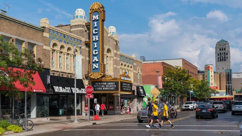 Ann Arbor, MI - September 21, 2019: Historic Michigan Theater, built in 1928, located on East Liberty St in Downtown, Ann Arbor.