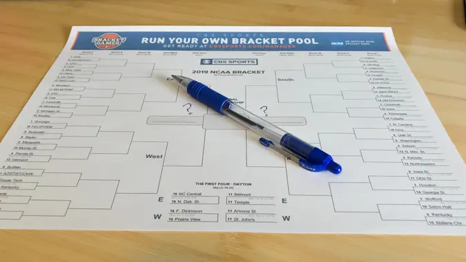 Tiffin, Iowa, USA - 3/2019: Printed NCAA 2019 tournament bracket.
