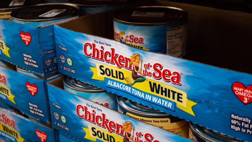 Tustin, California/United States - 03/18/19: Cans of Chicken of the Sea brand Tuna, at Costco.