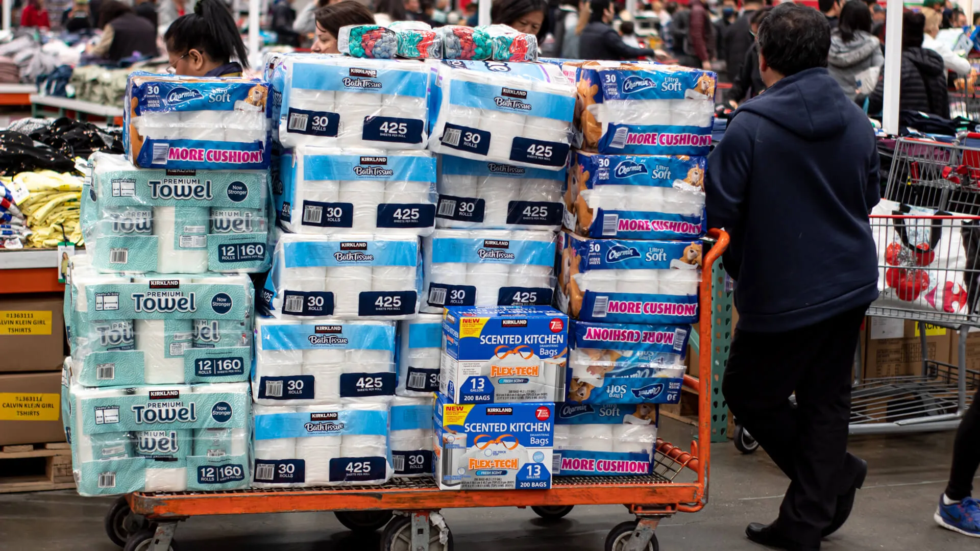 SAN FRANCISCO, CA - March 2, 2020: Costco shoppers prepare as Corona virus spreads.