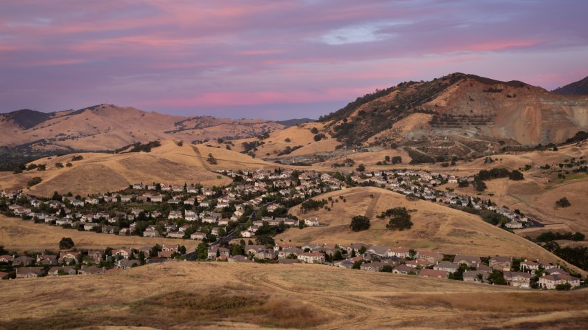 Suburban homes sprawled across the hills of Concord in the Bay Area, California.
