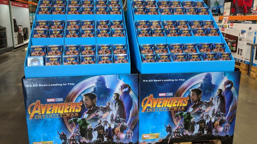 Honolulu - August 14, 2018: Avengers Infinity War Blu-Ray Display inside Costco Store.