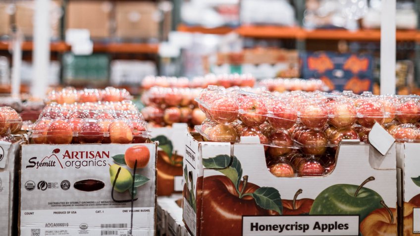 Tigard, Oregon - Oct 25, 2019 : Pile of fruit apples on display at Costco Wholesale.