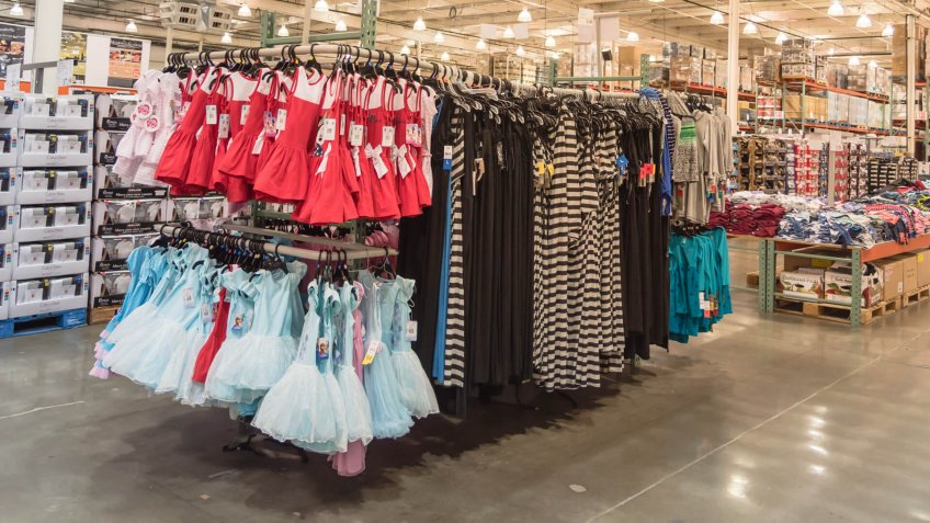 SEATTLE, WA, US-JUL 28, 2015:Clothes department variety clothes at Costco Wholesale big-boxes store.