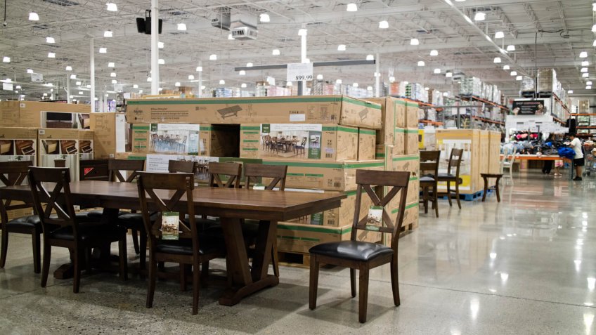 San Leandro, California/USA - July 23, 2019: Dining table and chairs at Costco Wholesale.