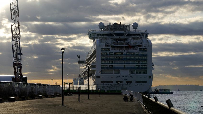 View of the Diamond Princess cruise ship docked at the Daikoku Pier Cruise Terminal in Yokohama, south of Tokyo, Japan, 19 February 2020.