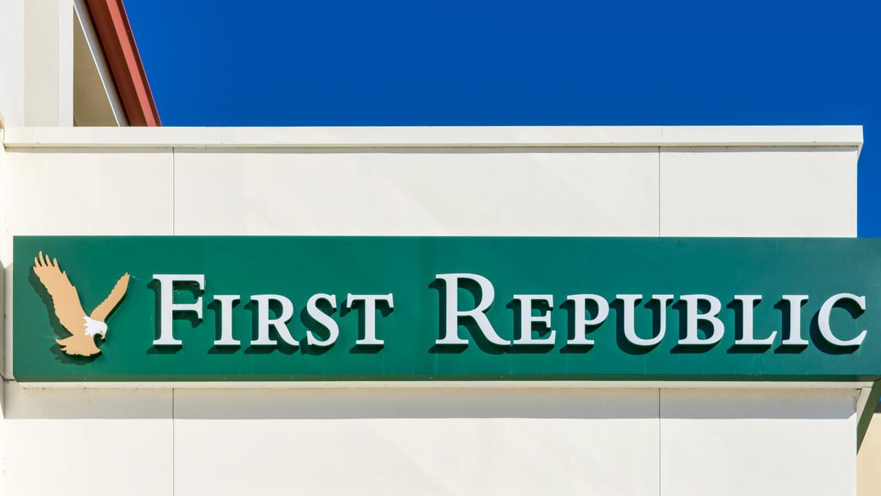 First Republic Bank sign and golden eagle logo near bank branch in Silicon valley - Palo Alto,California, USA - June 6, 2019.