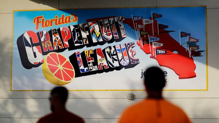 A sign showing the teams of spring training baseball's Grapefruit League hangs at JetBlue Park at Fenway South, the spring training ballpark of the Boston Red Sox baseball team in Fort Myers, FlaRed Sox Spring Baseball, Fort Myers, USA - 13 Feb 2017.