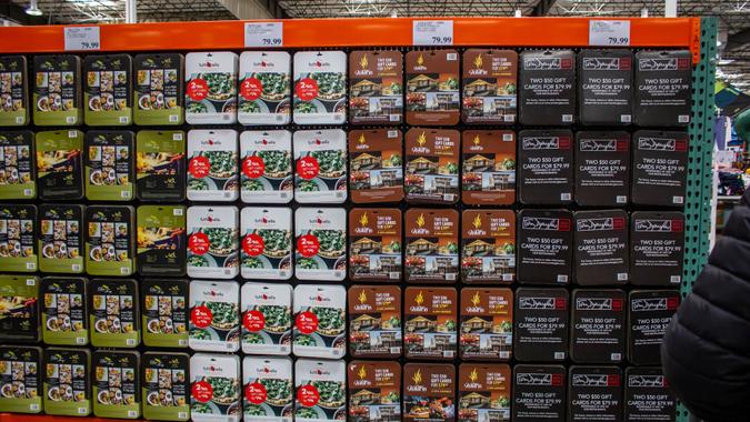 Issaquah, Washington/United States - 04/27/2019: Several options of discount gift cards available for purchase at Costco.
