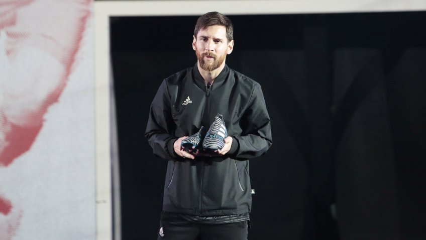 Mandatory Credit: Photo by Miquel Benitez/Shutterstock (9335914f)Lionel MessiLionel Messi Adidas ‘Nemesis’ boots launch, Barcelona, Spain - 26 Jan 2018.