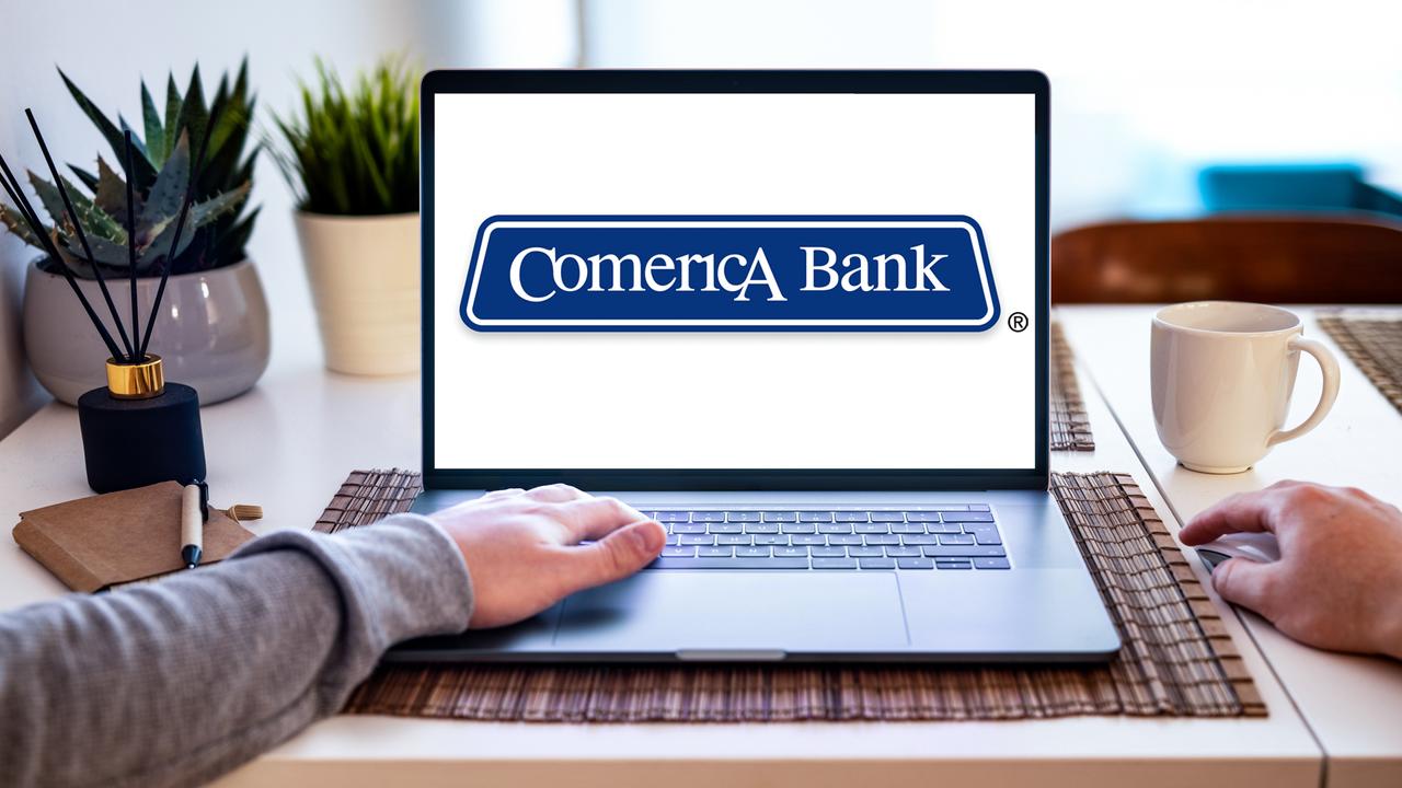 Comerica Bank logo on display screen