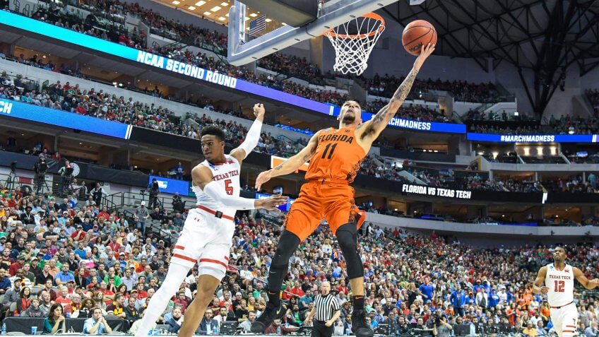 Florida Gators guard Chris Chiozza #11 with a lay up in the first half in the second round of the NCAA March Madness Men's Basketball game between the Texas Tech Red Raiders and the Florida Gators at the American Airlines Center in Dallas, TX Albert Pena/CSMNCAA March Madness Basketball Texas Tech vs Florida, Dallas, USA - 16 Mar 2018.