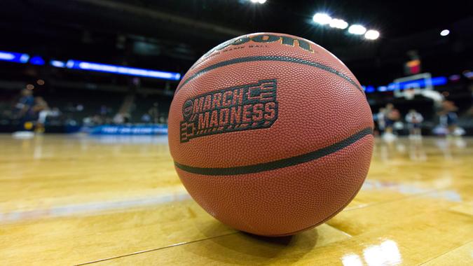 March 17, 2016 - Spokane, WA: A game ball sits on court the day prior to the start of the 2016 NCAA Men's Basketball Tournament games at the Spokane Veterans Memorial Arena.