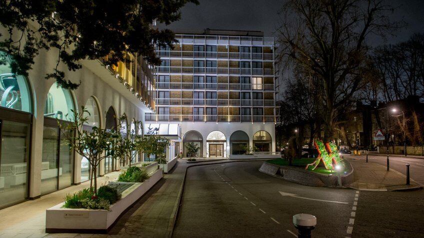 A single room with its light on in a London Marriot hotel earlymorning on March 18th 2020 as Marriott International starts to place tens of thousands of staff on furlough as the hotel industry reels from the coronavirus outbreak.