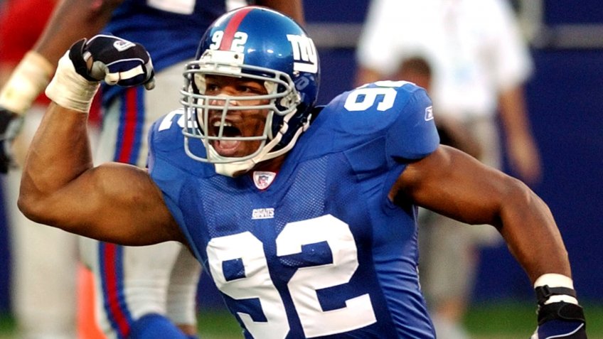Michael Strahan New York Giants defensive end Michael Strahan celebrates after sacking Seattle Seahawks quarterback Trent Dilfer during an NFL football game at Giants Stadium in East Rutherford, N.