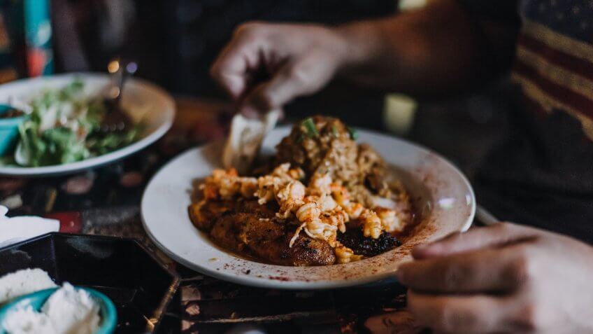 Mooresville, IN / USA - 08 10 2018:Zydeco’s Restaurant Mooresville, IN New Orleans style food on a plate.