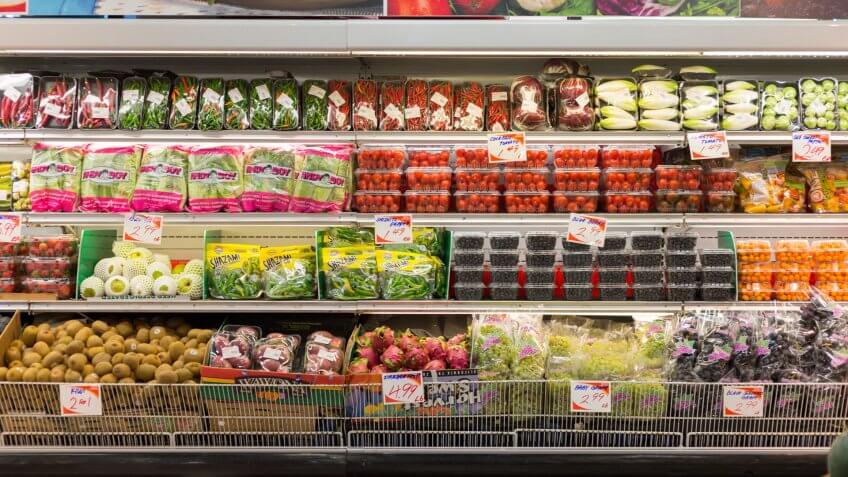 New Jersey, USA, September 19, 2018:Fresh fruit on the shelf Kam Man Food supermarket is a supermarket selling Chinese food.
