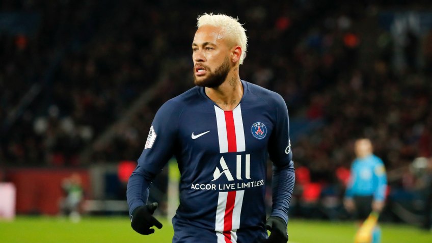 Mandatory Credit: Photo by Francois Mori/AP/Shutterstock (10524040h)PSG's Neymar reacts after scoring the opening goal during the French League One soccer match between Paris-Saint-Germain and Monaco at the Parc des Princes stadium in ParisSoccer League One, Paris, France - 12 Jan 2020.