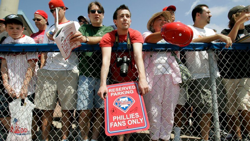Spring Training fans Harry Thompson of Mantua, N.
