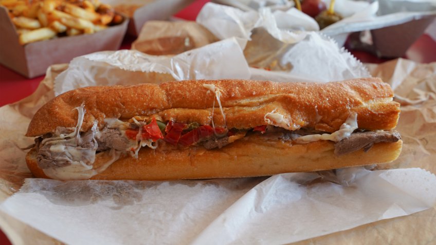 Authentic Philly Cheese Steak Sandwich.