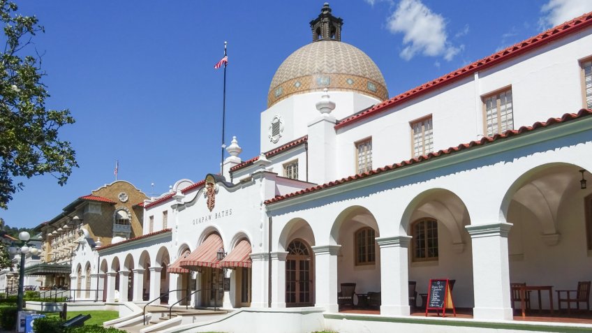 HOT SPRINGS, ARKANSAS / USA - MAY 5, 2017: Historical Quapaw Baths & Spa bath house.