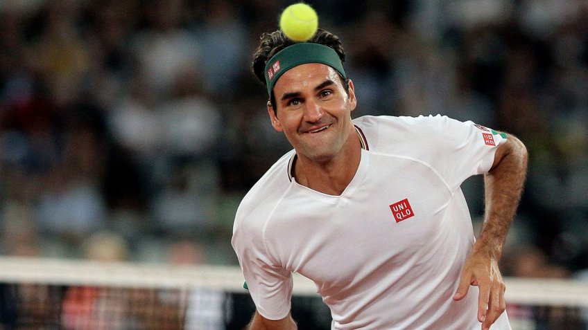 Mandatory Credit: Photo by Halden Krog/AP/Shutterstock (10550948r)Roger Federer in action during the exhibition tennis match against Rafael Nadal held at the Cape Town Stadium in Cape Town, South AfricaFederer Nadal Exhibition, Cape Town, South Africa - 07 Feb 2020.