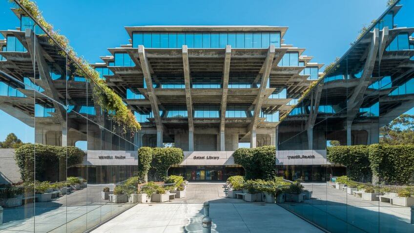 La Jolla, California, USA - August 9, 2016: Entrance to the Geisel Library on the campus of the University of California at San Diego.