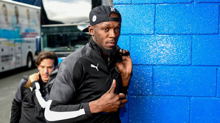 Mandatory Credit: Photo by UNICEF/SAP/Stella Pictures/Shutterstock (10310397ab)Usain Bolt arrives before the action from Soccer Aid for Unicef's training week, in preparation for the match on SundaySoccer Aid for Unicef training, Stamford Bridge, London, UK - 14 Jun 2019.