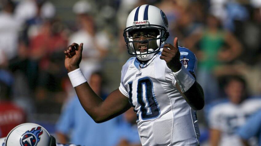 Mandatory Credit: Photo by Paul Buck/EPA/Shutterstock (7885138f)Tennessee Titans' Rookie Quarterback Vince Young Calls a Play in Fourth Quarter Action Against the San Diego Chargers at Qualcomm Stadium in San Diego California Sunday 17 September 2006 the Chargers Beat the Titans 40-7Usa Football Nfl - Sep 2006.