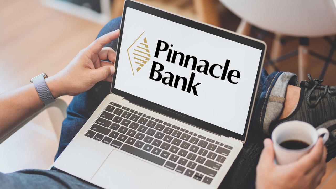 Pinnacle Bank logo on laptop display screen