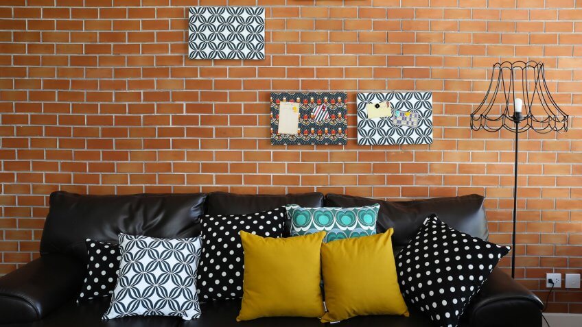 brick wall with art work