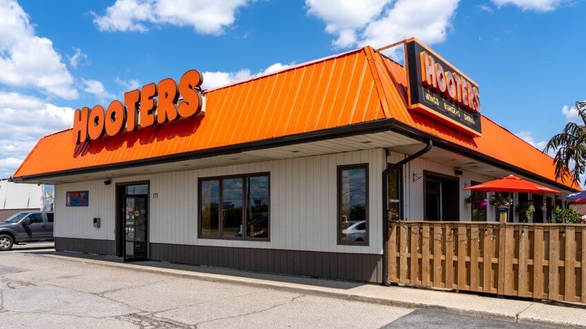 Mississauga, Ontario, Canada - August 11, 2019: Hooters restaurant near Pearson Airport in Mississauga, Ontario, Canada.