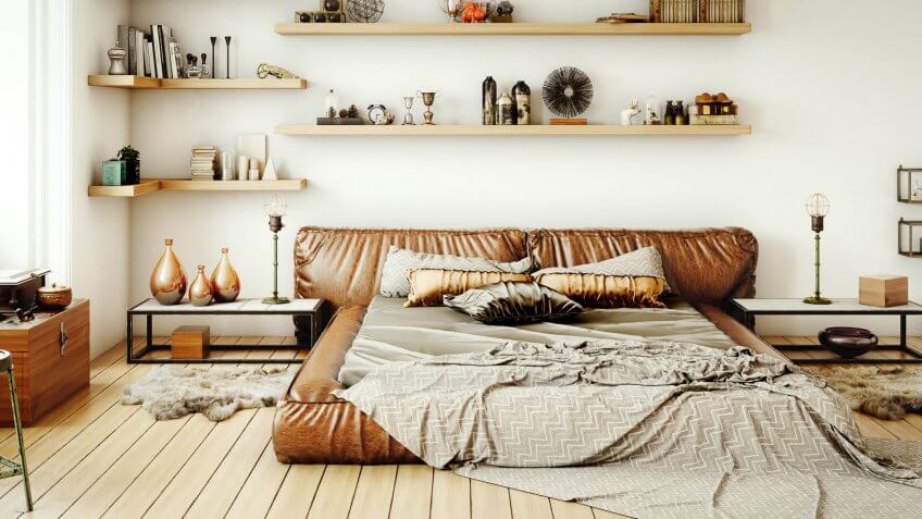 Digitally generated warm and cozy home interior (loft apartment) design.