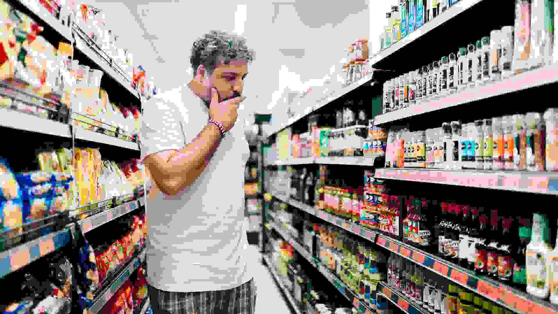 Man shopping at market grocery store.