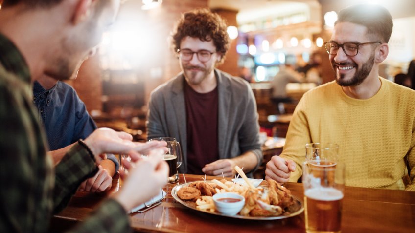 Meeting with the best friends in a bar.