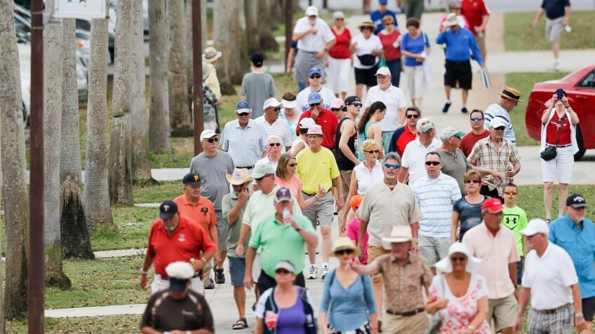 Baseball fans line up outside of Hammond Stadium to see an exhibition spring training baseball game with the Toronto Blue Jays and the Minnesota Twins, in Fort Myers, FlaBlue Jays Twins Baseball, Fort Myers, USA.